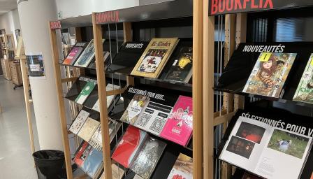 Ranskalaisia kirjoja kirjaston hyllyssä.