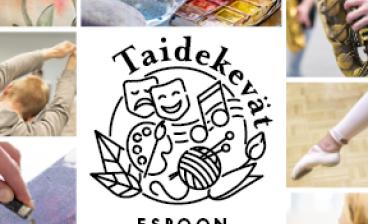 Kuvassa Espoon työväenopiston taidekevät kuvake ja erilaisia taidekuvia