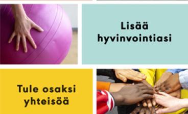 Pallo, käsiä ja markkiointitekstiä laatikoissa