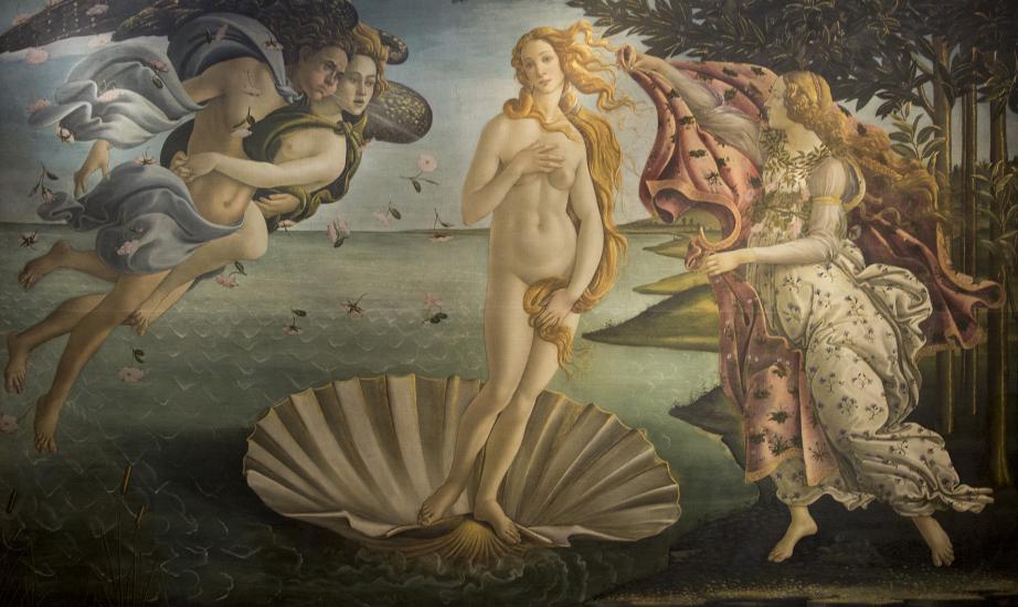 Sandro Botticelli Venuksen syntymä, Uffizin taidegalleria, 1482-1485, Firenze, Italia. Kuva: Marco Peretto.