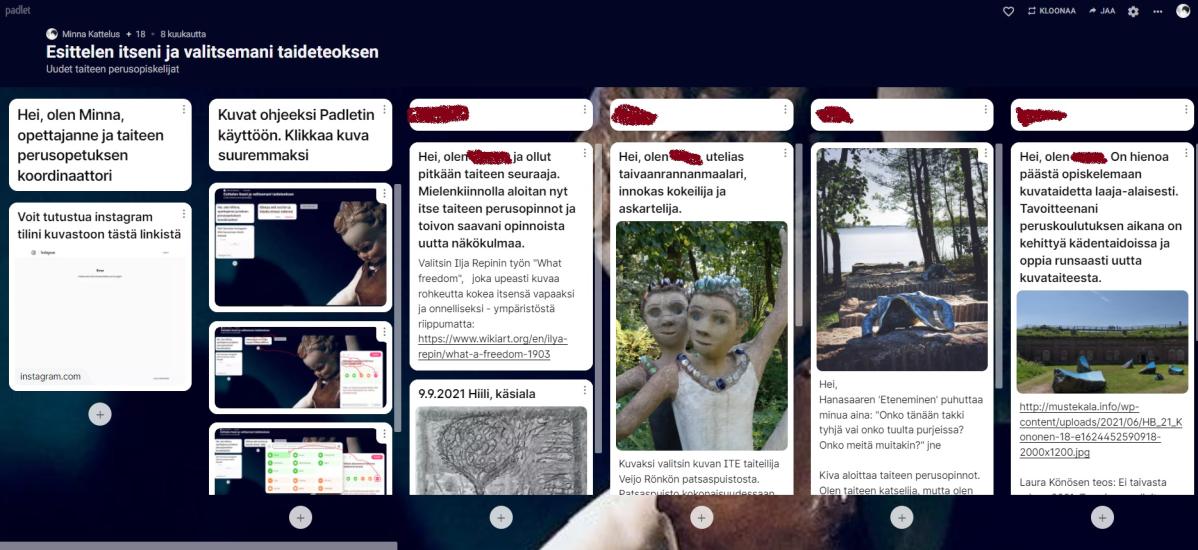 Esittelypadlet, kuvataiteen opetuksen tapauksesta.