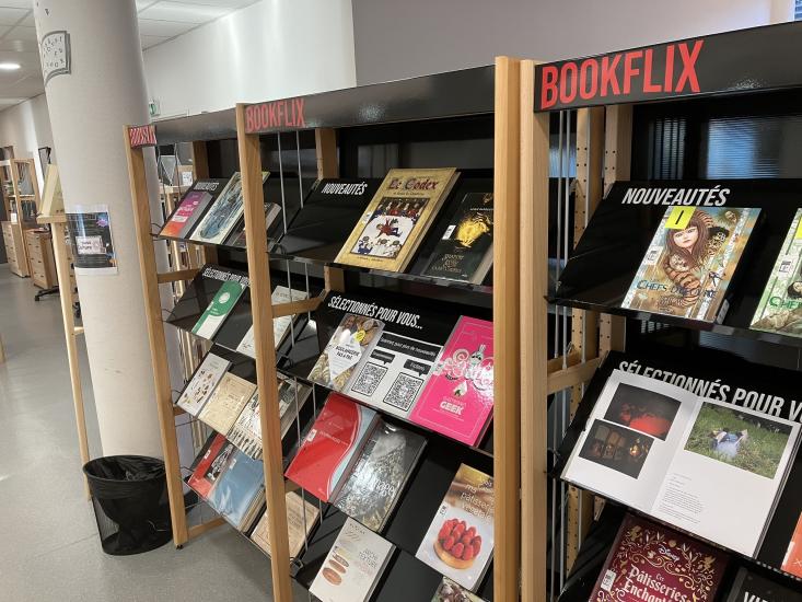 Ranskalaisia kirjoja kirjaston hyllyssä.